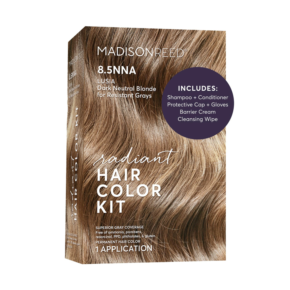 Madison Reed Radiant Hair Color Kit - 8.5NNA Dark Neutral Blonde (Lusia Blonde), 100% Gray Hair Coverage Permanent Hair Dye for Resistant Grays | PPD-Free & Ammonia-Free, 1 Pack