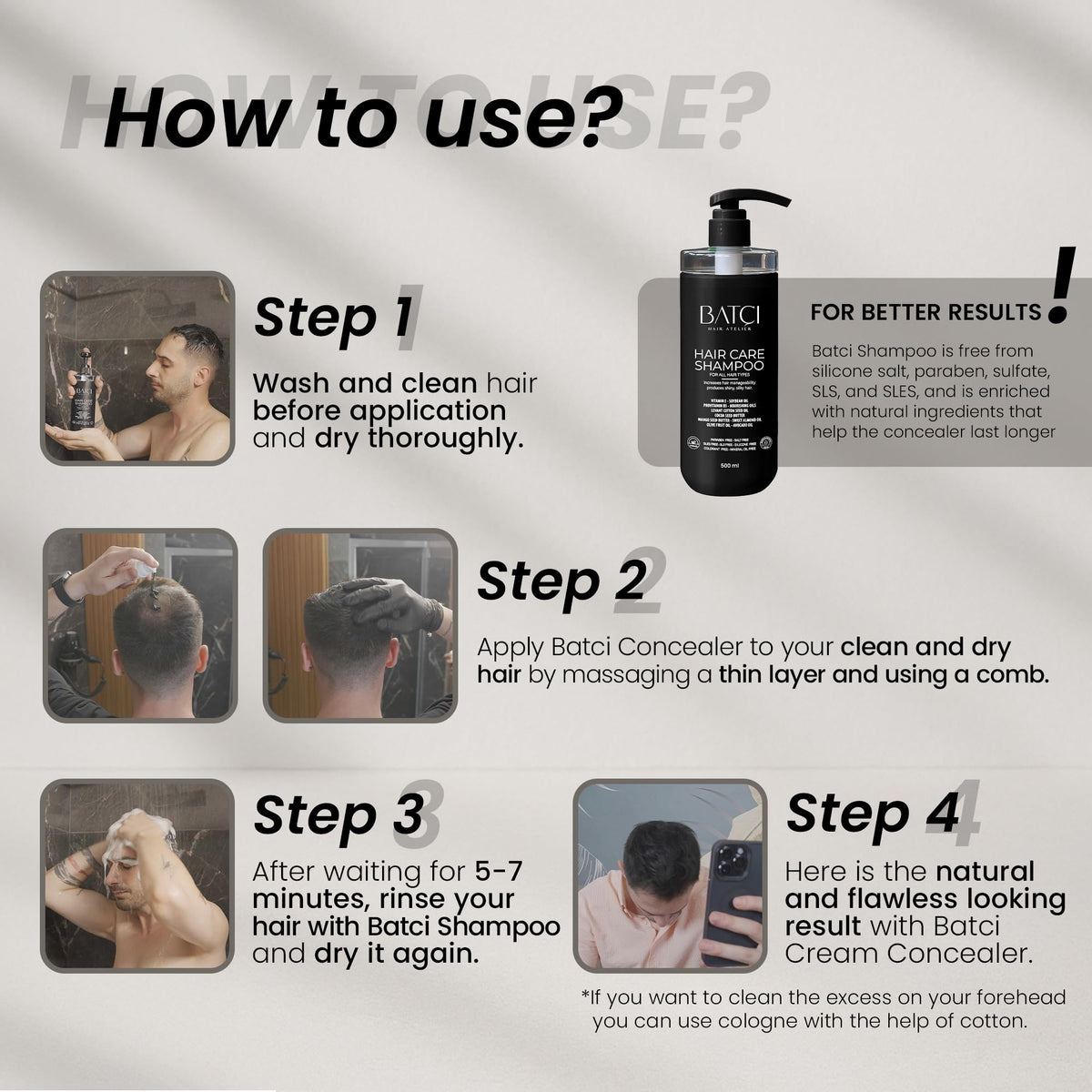 Light Gray Batci Hair Concealer Cream for Thinning Hair & Bald Spots - Non-Fiber Scalp Concealer Root Touch-Up for Men & Women, Sweat/Water Resistant, One Shade for Black Brown & Grey Hair 1 fl oz (30ml)