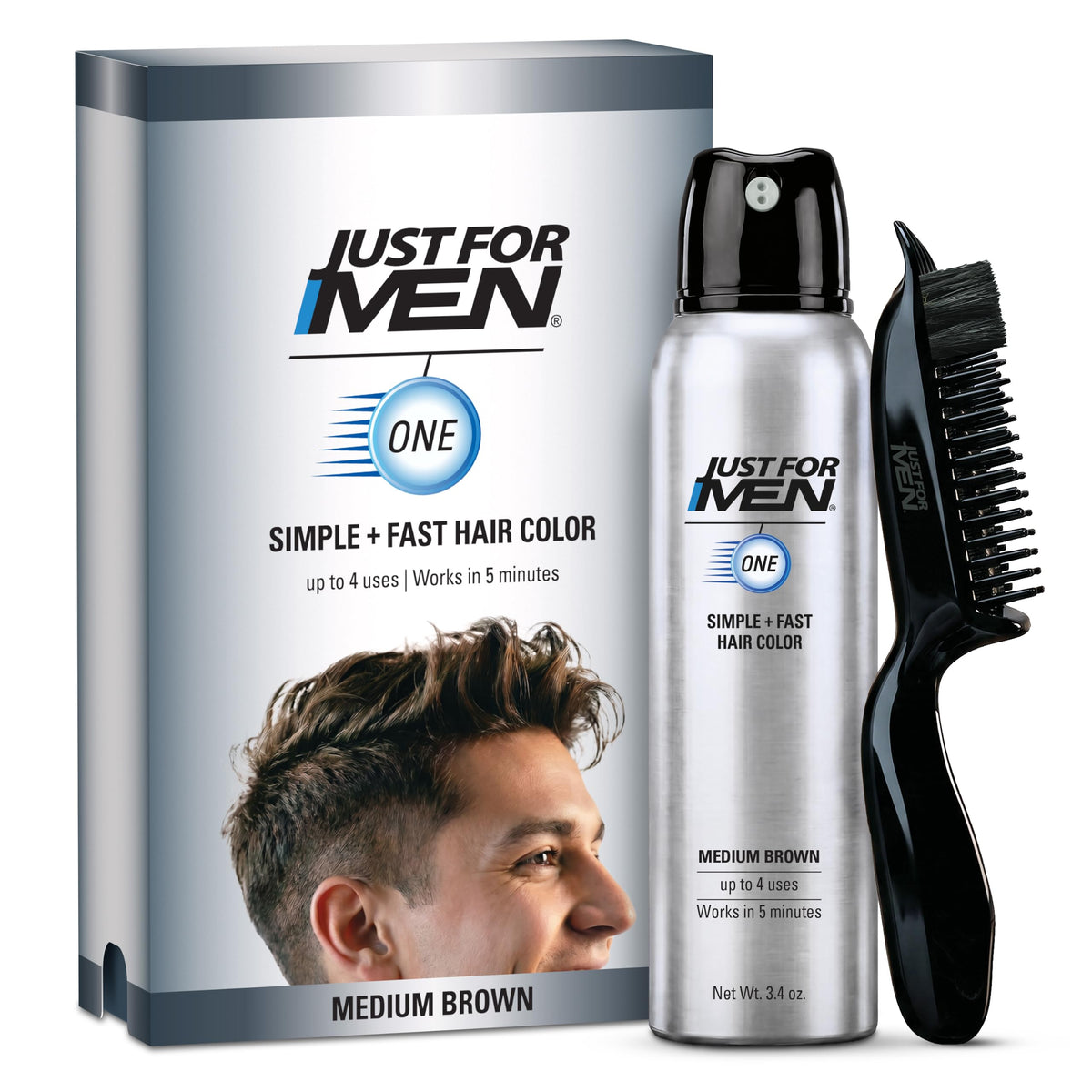 White Smoke Just For Men ONE Men’s Hair Color, Simple Gray Coverage, Medium Brown