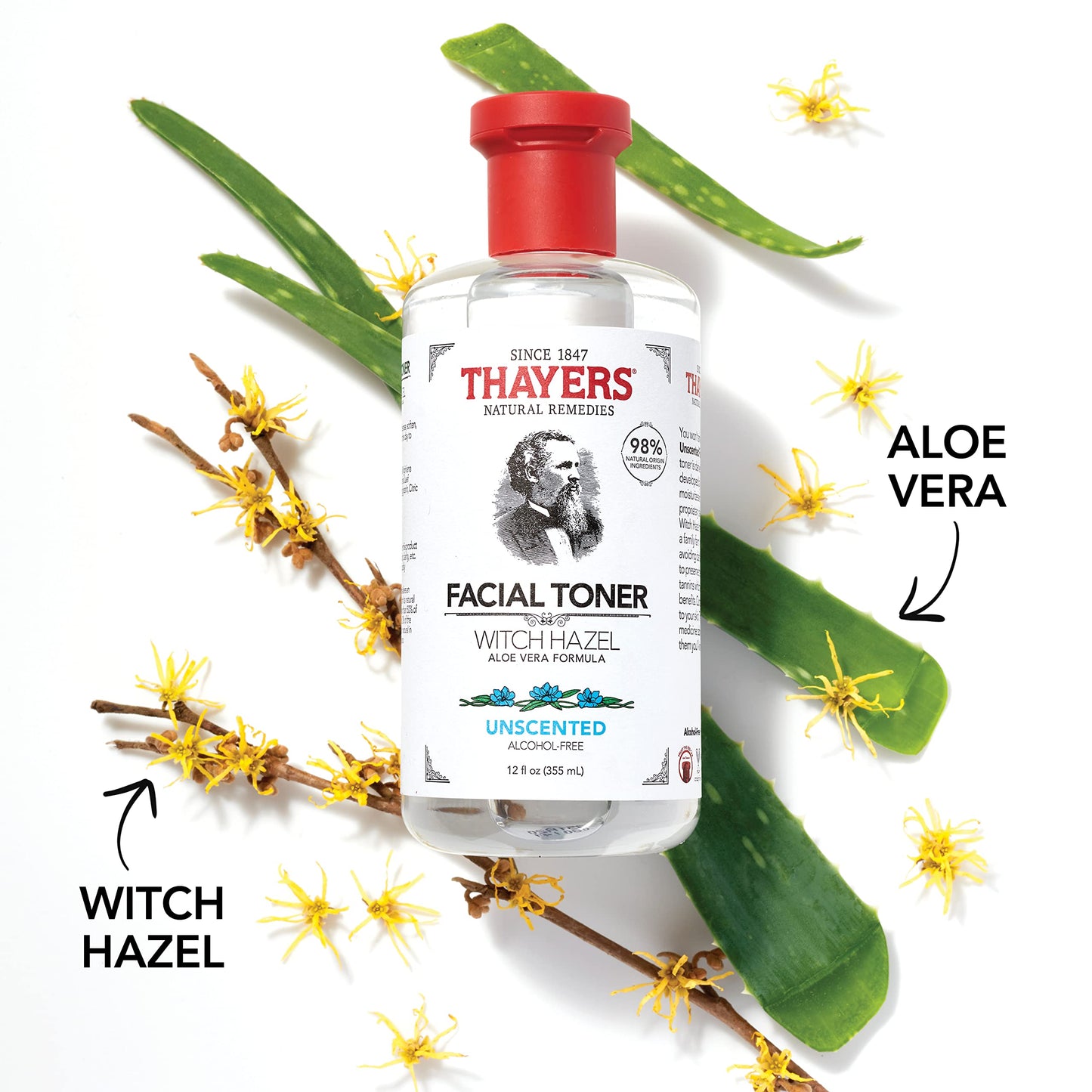 White Smoke THAYERS Alcohol-Free Unscented Witch Hazel Toner with Aloe Vera, 12 Fl Oz (Pack of 3)