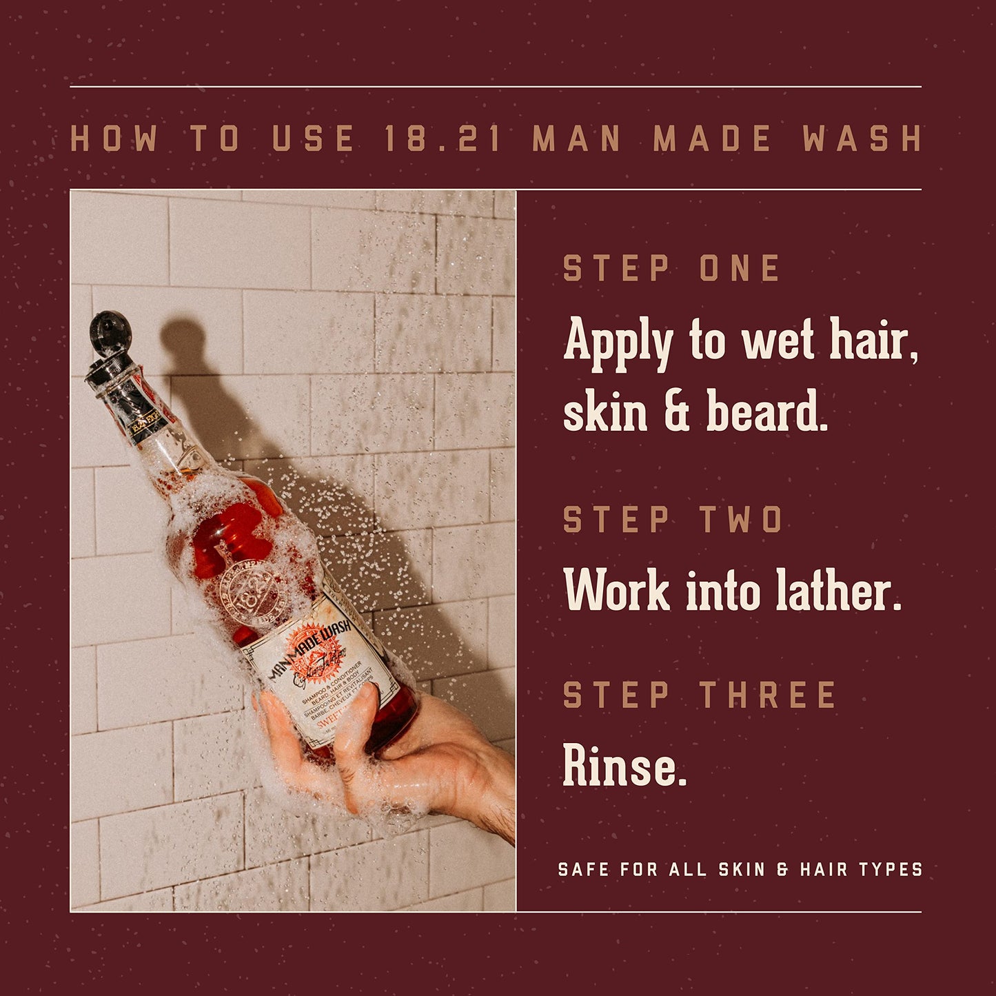Dark Red 18.21 Man Made Original Sweet Tobacco Scent 3-in-1 Body Wash and Spirit Spritzer 2-Pack Bundle, All Hair & Skin Types for Men, Strengthens and Moisturizes in a Manly Aroma