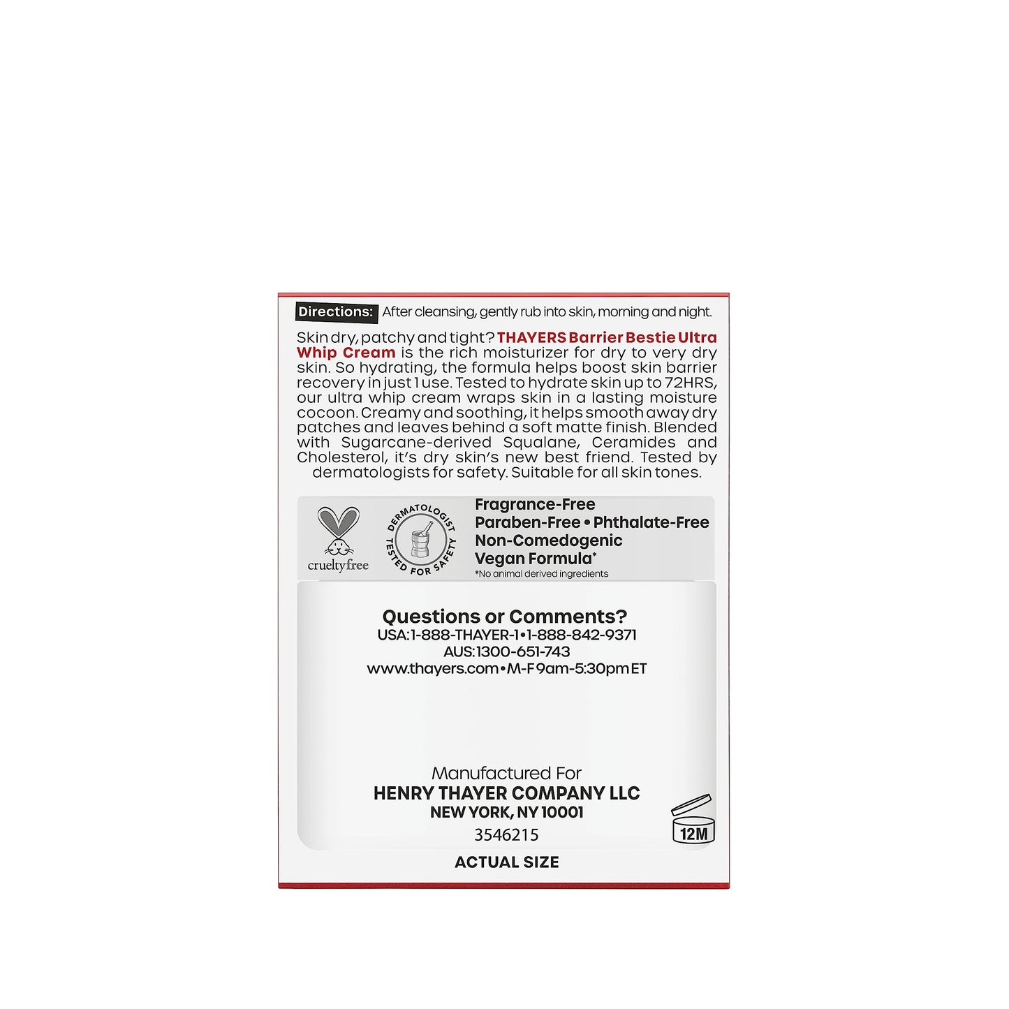 White Smoke THAYERS Barrier Bestie Ultra Whip Face Cream, Moisturizer with Sugarcane Squalane and Ceramides, Skin Care for Dry to Very Dry Skin, 2.0 Oz