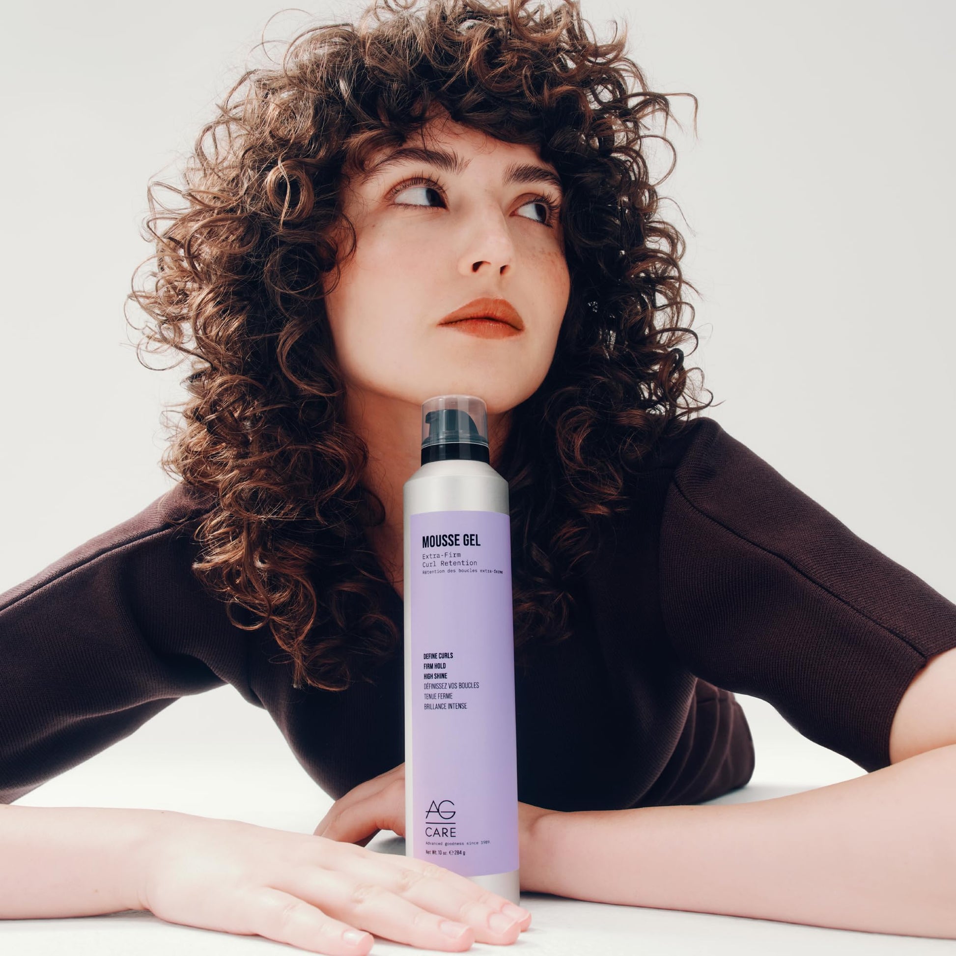 Light Gray AG Care Curl Retention Mousse Gel with Exclusive Curl Creating Complex | Extra Firm Styling Mousse for Curly Hair, 10 Fl Oz