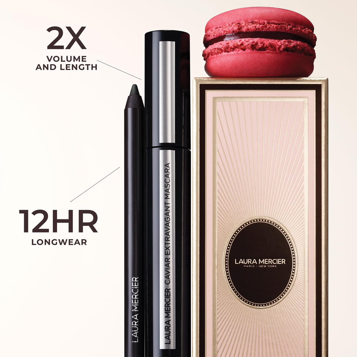 White Smoke Laura Mercier Caviar Cravings Eye Essentials, Caviar Tightline Eyeliner and Extravagant Mascara: Long Lasting Color, 3X Curl and Lift, Smudge- & Transfer-Proof, Holiday Gift Set