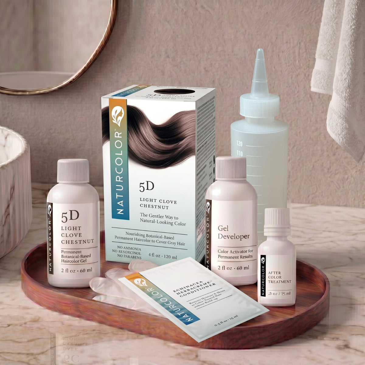 Rosy Brown Naturcolor 5D Light Clove Chestnut Permanent Hair Color, Ammonia-Free, Natural-looking, Herbal-based Medium Brown Dye Kit, Up To 100% Gray Coverage, Vegan, Cruelty-free, Odor-free, 4 fl oz