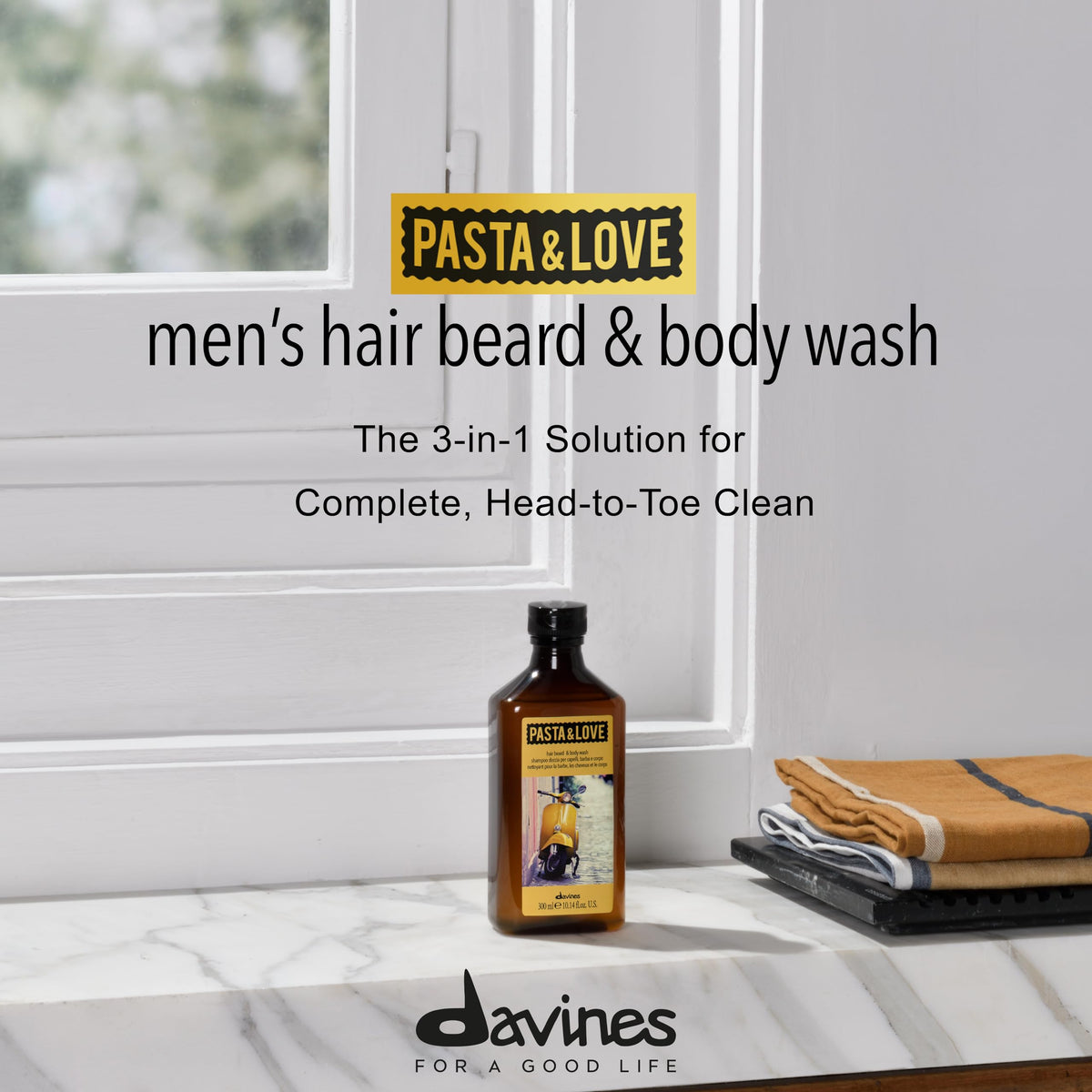 Gray Davines Pasta & Love Hair Beard & Body Wash 3-In-1 Daily Hydrating Cleanser