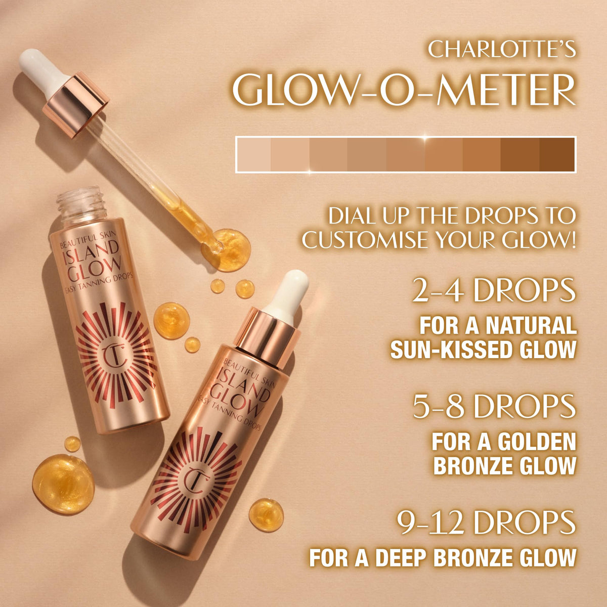 Tan Charlotte Tilbury Beautiful Skin Tanning Drops - Body & Face Bronzing Drops Enriched with Hyaluronic Acid for Long-Lasting Hydration - Leaves Skin with a Natural, Radiant Glow