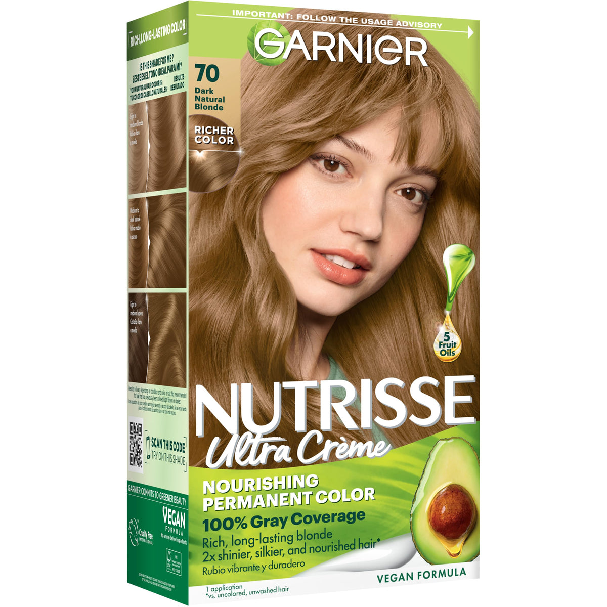 Dark Olive Green Garnier Nutrisse Ultra Crème Hair Color, 70 Dark Natural Blonde