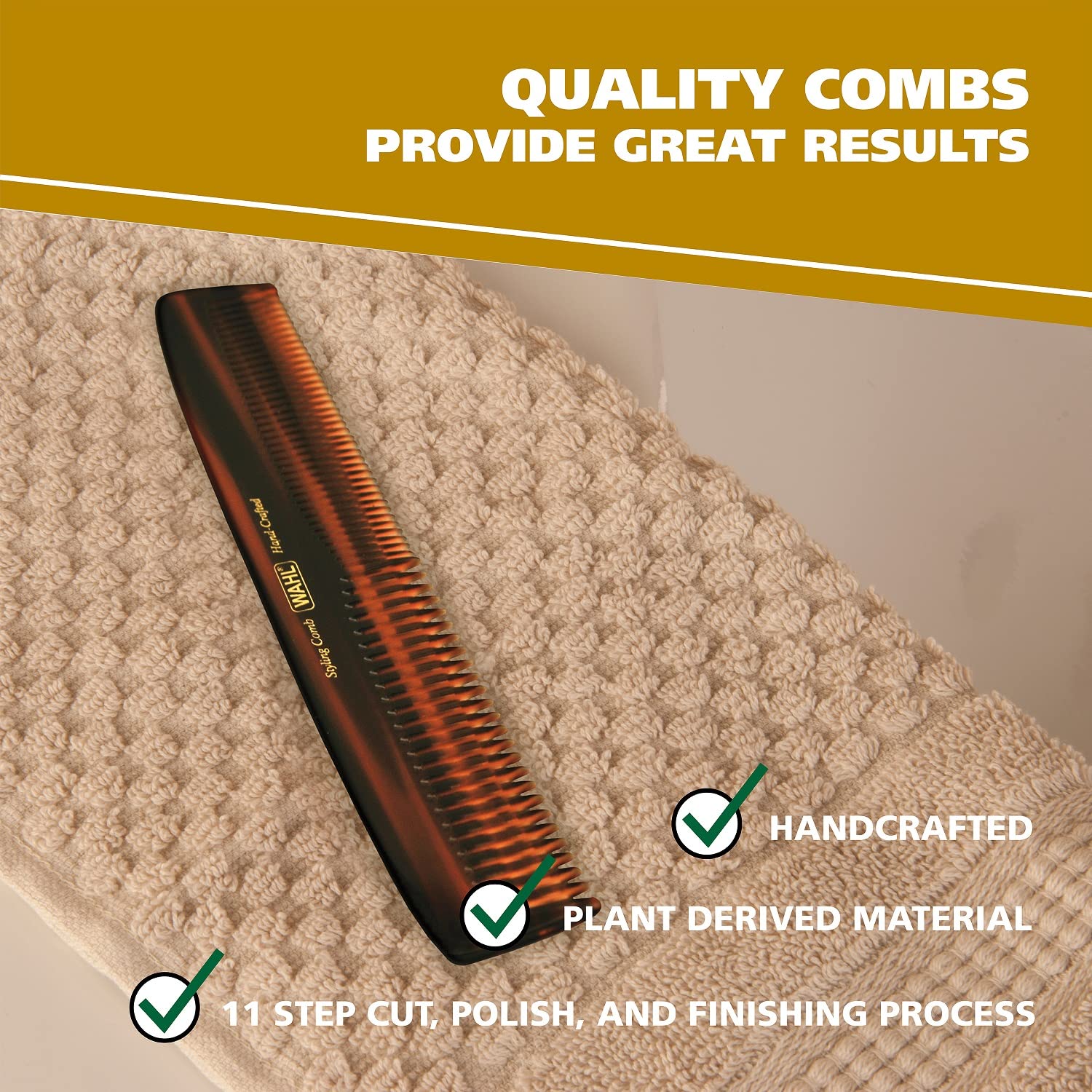 Rosy Brown Wahl Beard, Mustache, & Hair Styling Comb for Men's Grooming - Handcrafted & Hand Cut with Cellulose Acetate - Smooth, Rounded Tapered Teeth - Model 3328