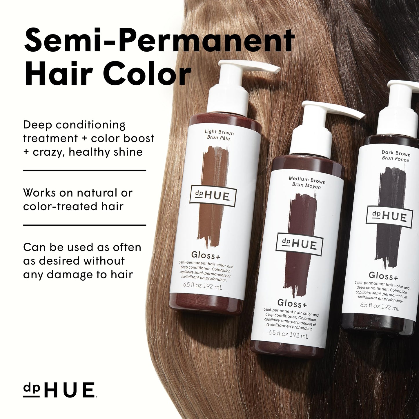 White Smoke dpHUE Gloss+, Light Brown - Boosts Fading & Faded Hair Color - 8-12 Applications per Bottle - Lasts Up to 8 Washes