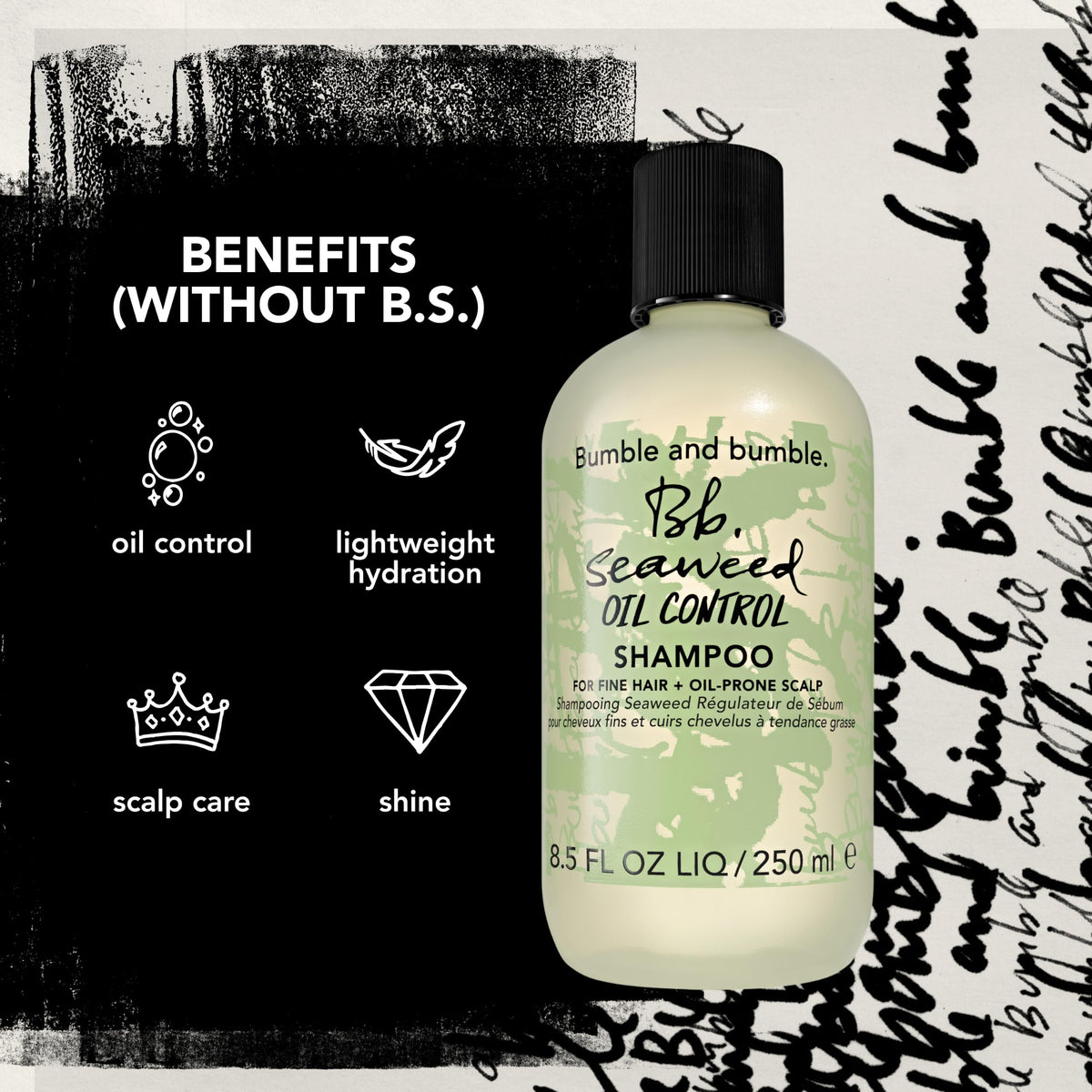 Black Bumble and bumble. Seaweed Oil Control Shampoo | Purifying Formula Removes Excess Oil Without Overdrying | For Oil-Prone Scalp + Hair | Seaweed Blend, Zinc PCA, Lactobacillus, 2.0 Fl Oz