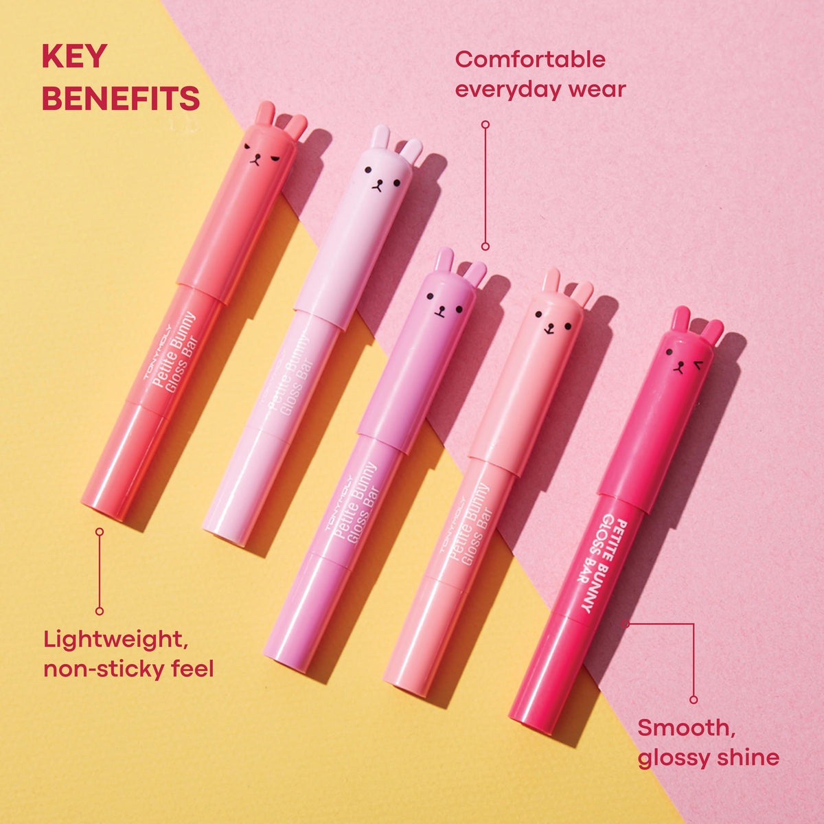 Light Pink TONYMOLY Petit Bunny Lip Gloss - Tinted Korean Lip Crayon, Juicy Cherry