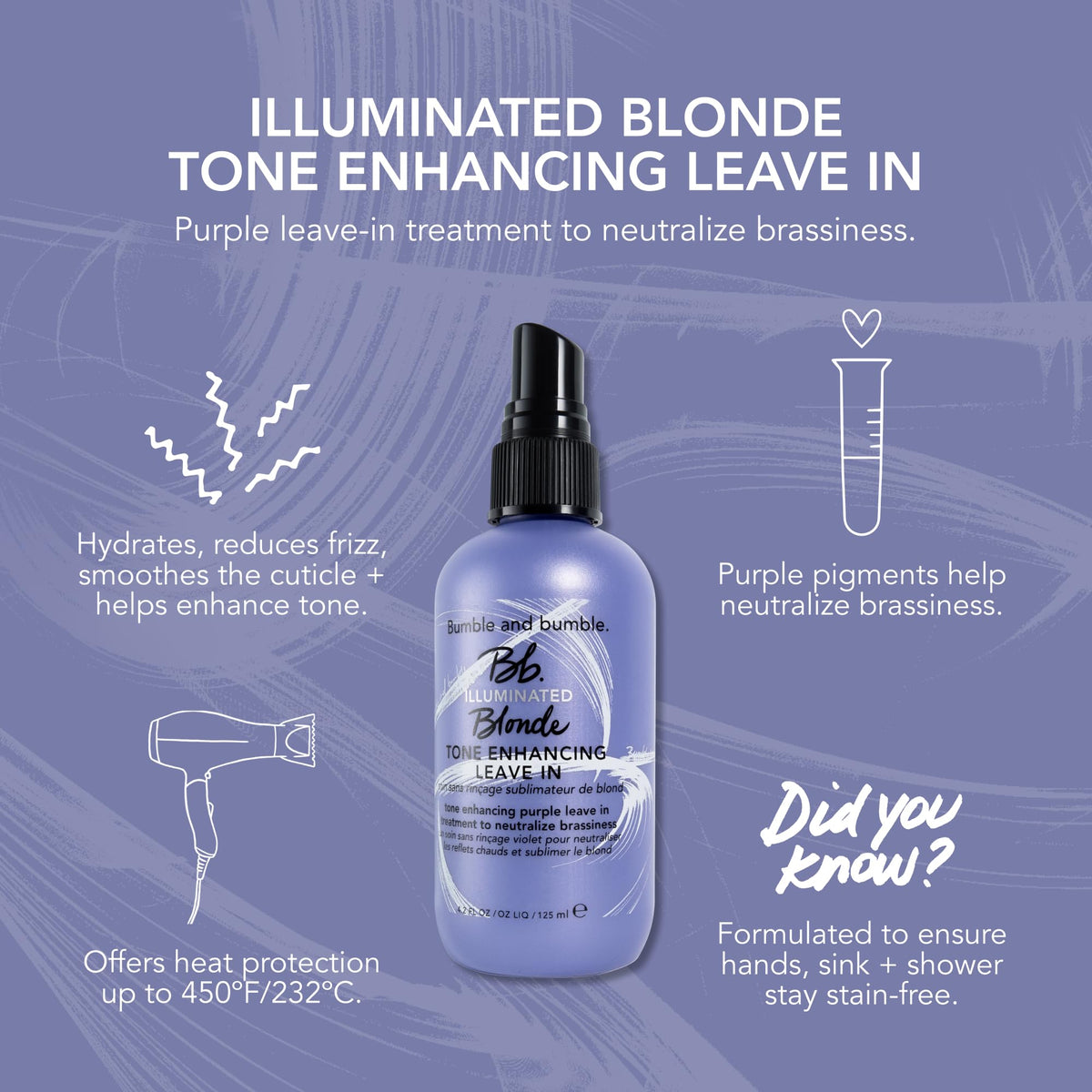 Light Slate Gray Bumble and bumble. Illuminated Blonde Tone Enhancing Purple Leave-in Treatment Spray | Neutralize Brassiness | Heat Protection, Hydrating, Anti Frizz, Color Safe | Curl, Wavy, Straight, 4.2 Fl Oz