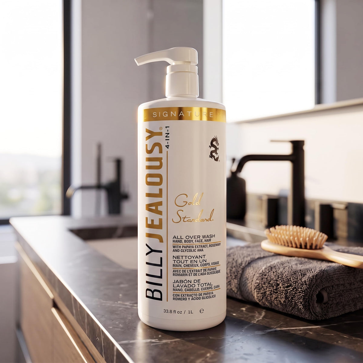 White Smoke Billy Jealousy Gold Standard 4-in-1 All Over Wash - Hand, Body, Face and Hair Cleansing, Soothing and Moisturizing Wash, Papaya, Mint, Rosemary, Cucumber
