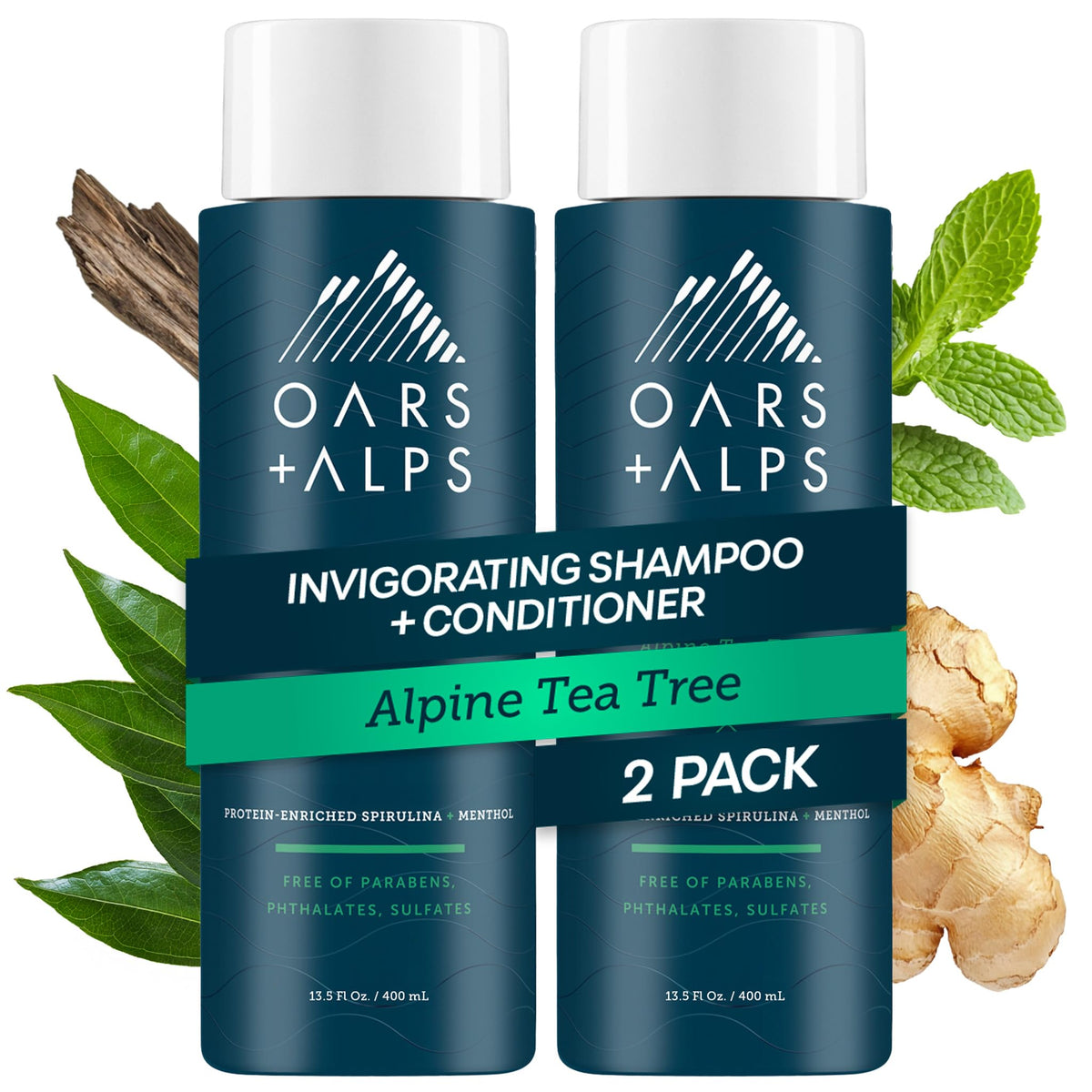 White Smoke Oars + Alps Men's Sulfate Free Hair Shampoo for Men & Women, Shampoo for Hair Infused with Witch Hazel and Tea Tree Oil, Nourishing & Moisturizing, Paraben & Sulfate Free, Alpine Tea Tree, 13.5oz