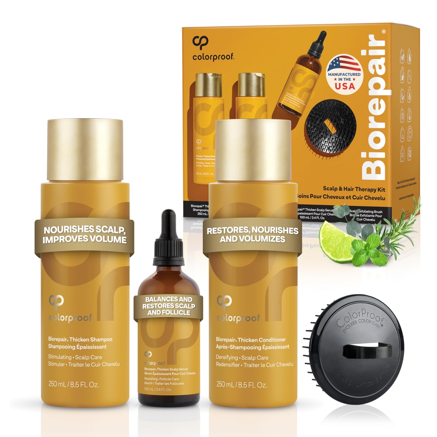 White Smoke Colorproof Biorepair Thicken Scalp & Hair Therapy Kit — Includes Shampoo (8.5 Fl. Oz.) and Conditioner (8.5 Fl. Oz.) Scalp Serum (3.4 Fl. Oz.) with Exfoliating Scalp Brush for Thinning Hair