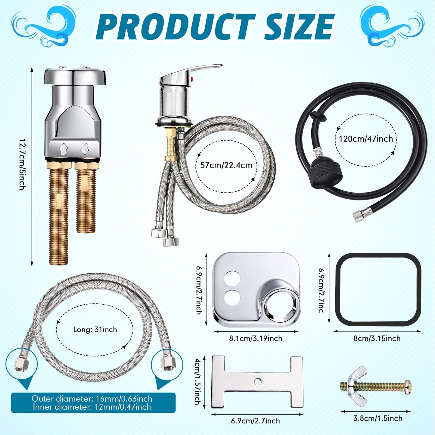 White Smoke Hortsun 8 Pcs Salon Shampoo Bowl Faucet Vacuum Breaker Kit Shampoo Bowl Breaker Vacuum Set Sink Parts Replacement for Home Salon Hair Washing Station, Sink Faucet Sprayer Hose Set