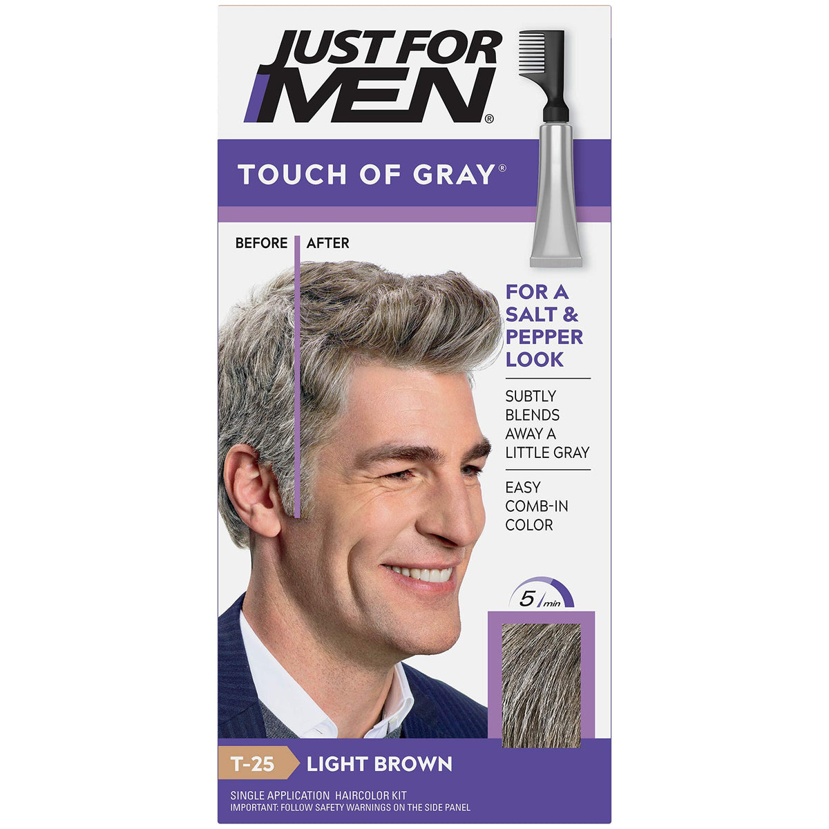 White Smoke JUST FOR MEN Touch of Gray Hair Treatment T-25 Light Brown 1 Each (Pack of 5)