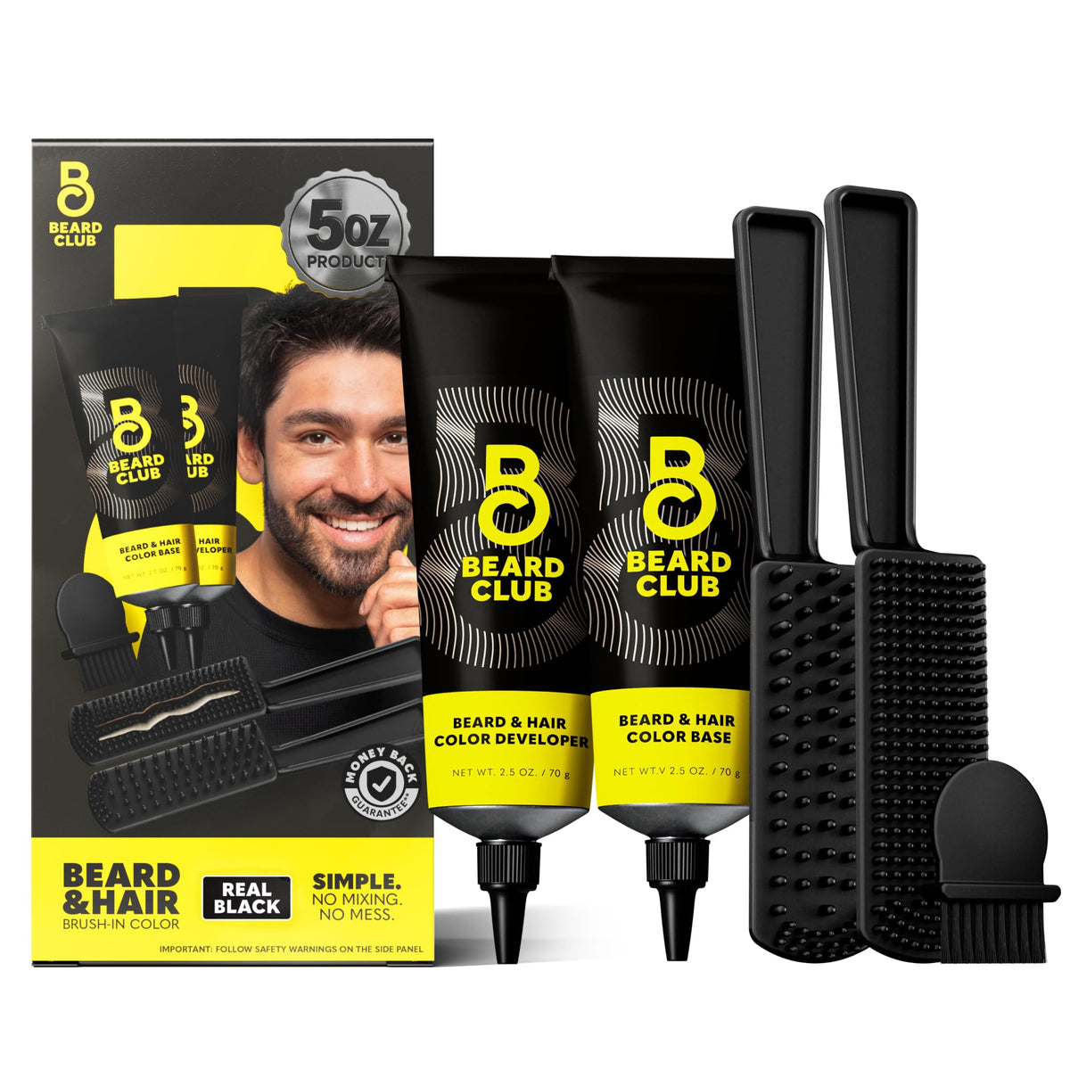 White Smoke The Beard Club Permanent Hair & Beard Dye for Men – Professional Quality Mustache Dye, Hair Color for Men, Covers Grays, All in One Reusable 5 Minute Color Kit – Real Black