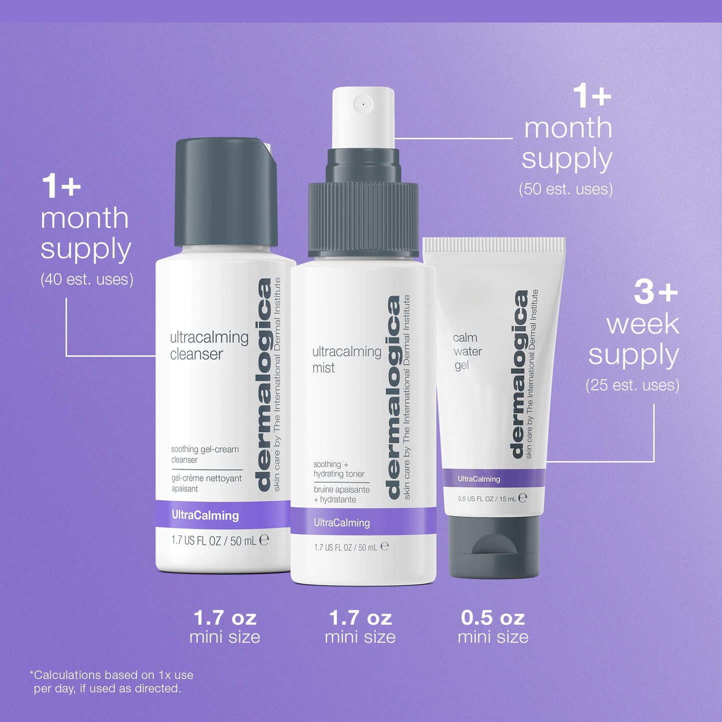Medium Purple Dermalogica Sensitive Skin Rescue Kit - Set Contains: Face Wash, Toner, and Face Moisturizer - Skin Care To Calm, Soothe and Minimize Irritation
