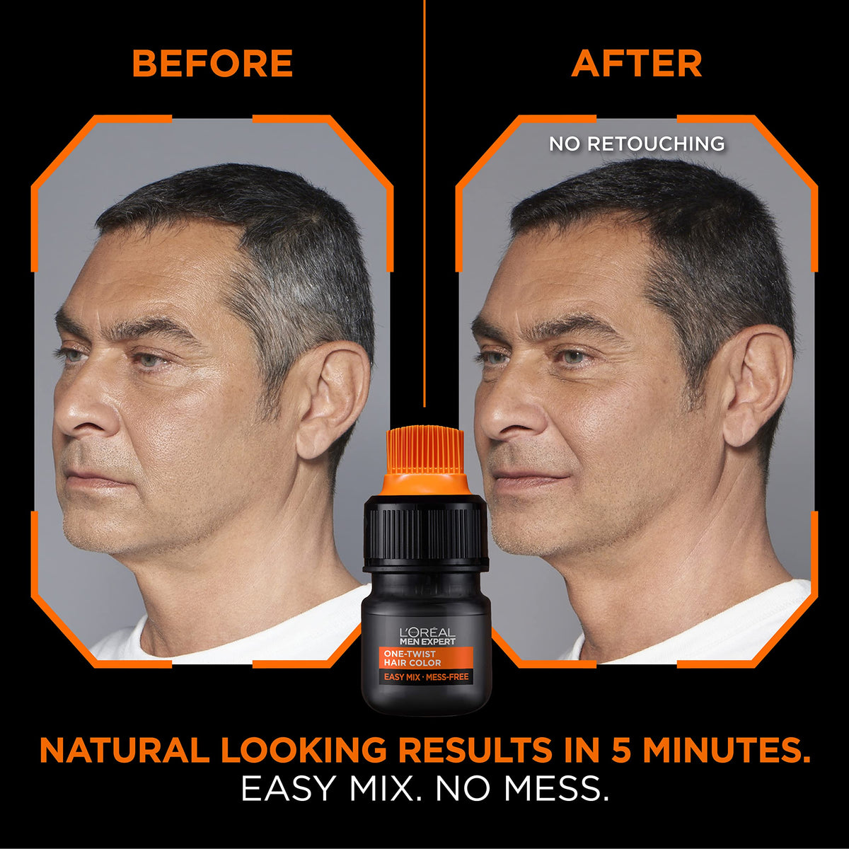 Black L’Oreal Paris Men Expert One Twist Mess Free Permanent Hair Color, Mens Hair Dye to Cover Grays, Easy Mix Ammonia Free Application, Medium Brown 04, 1 Application