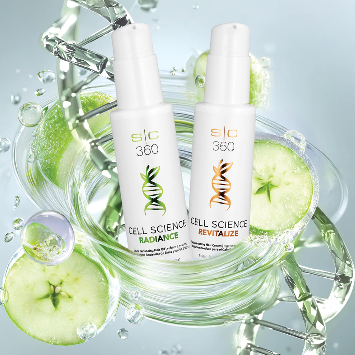 Light Gray StyleCraft SC360 Cell Science Glow Cream & Shine Enhancing Hair Oil Duo Kit - Nourishing & Strengthening Hair Care with Apple Cell Extract, Jojoba, Grape Seed & Argan Oils - 2 x 100mL