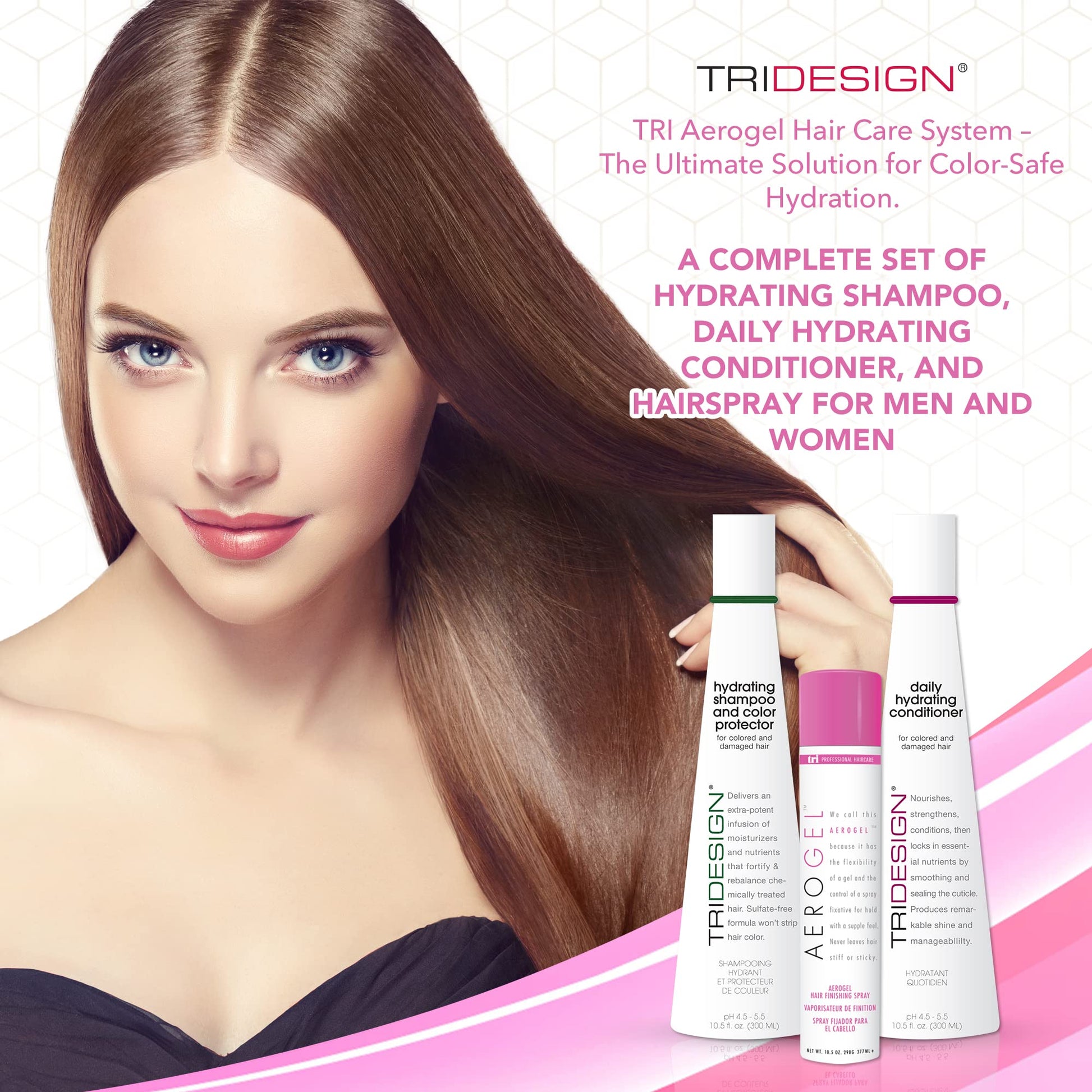 White Smoke TRI Design Aerogel Hairspray 10.5 oz., Hydrating Shampoo and Daily Hydrating Conditioner 10.5 oz. - Color Safe Shampoo and Conditioner with Hairspray for Women and Men