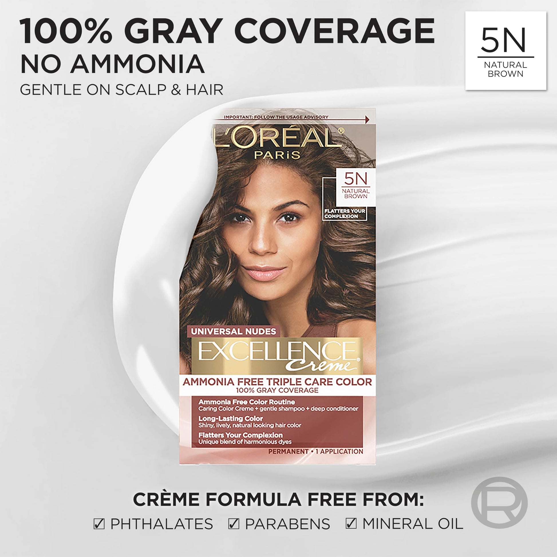 Lavender L’Oreal Paris Excellence Universal Nudes Permanent Hair Color, Ammonia Free Hair Dye for Gray Hair Coverage, 5N Natural Brown, 1 Hair Dye Kit