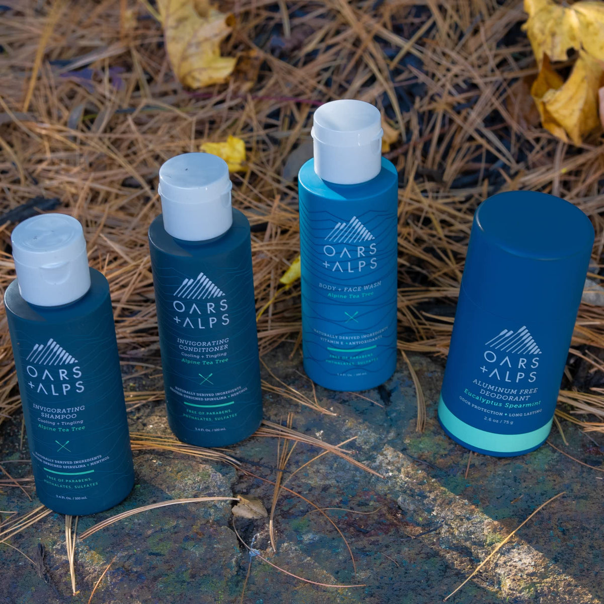 Dark Slate Gray Oars + Alps Hair and Body Travel Kit for Men, Includes Sulfate Free Shampoo, Conditioner, Body Wash, Deodorant, and Reusable Pouch, TSA Friendly