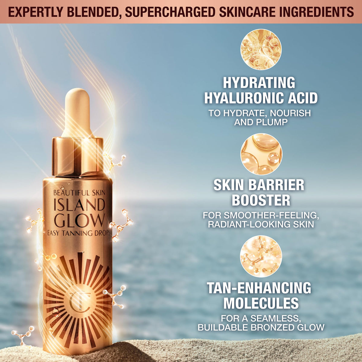 Gray Charlotte Tilbury Beautiful Skin Tanning Drops - Body & Face Bronzing Drops Enriched with Hyaluronic Acid for Long-Lasting Hydration - Leaves Skin with a Natural, Radiant Glow