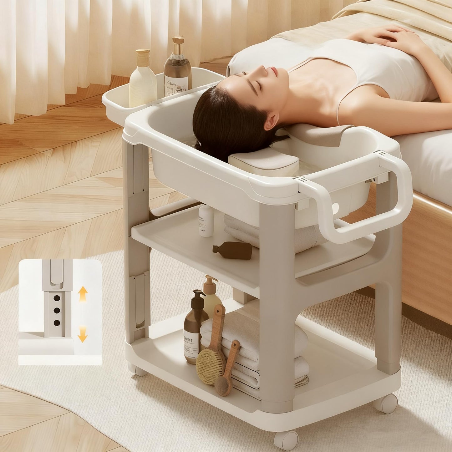 Tan Portable Hair Washing Basin for Bedridden, Portable Shampoo Bowl | Hair Washing Station at Home for the Elderly, Pregnant Women, Kids, Disabled, Injured, Seniors