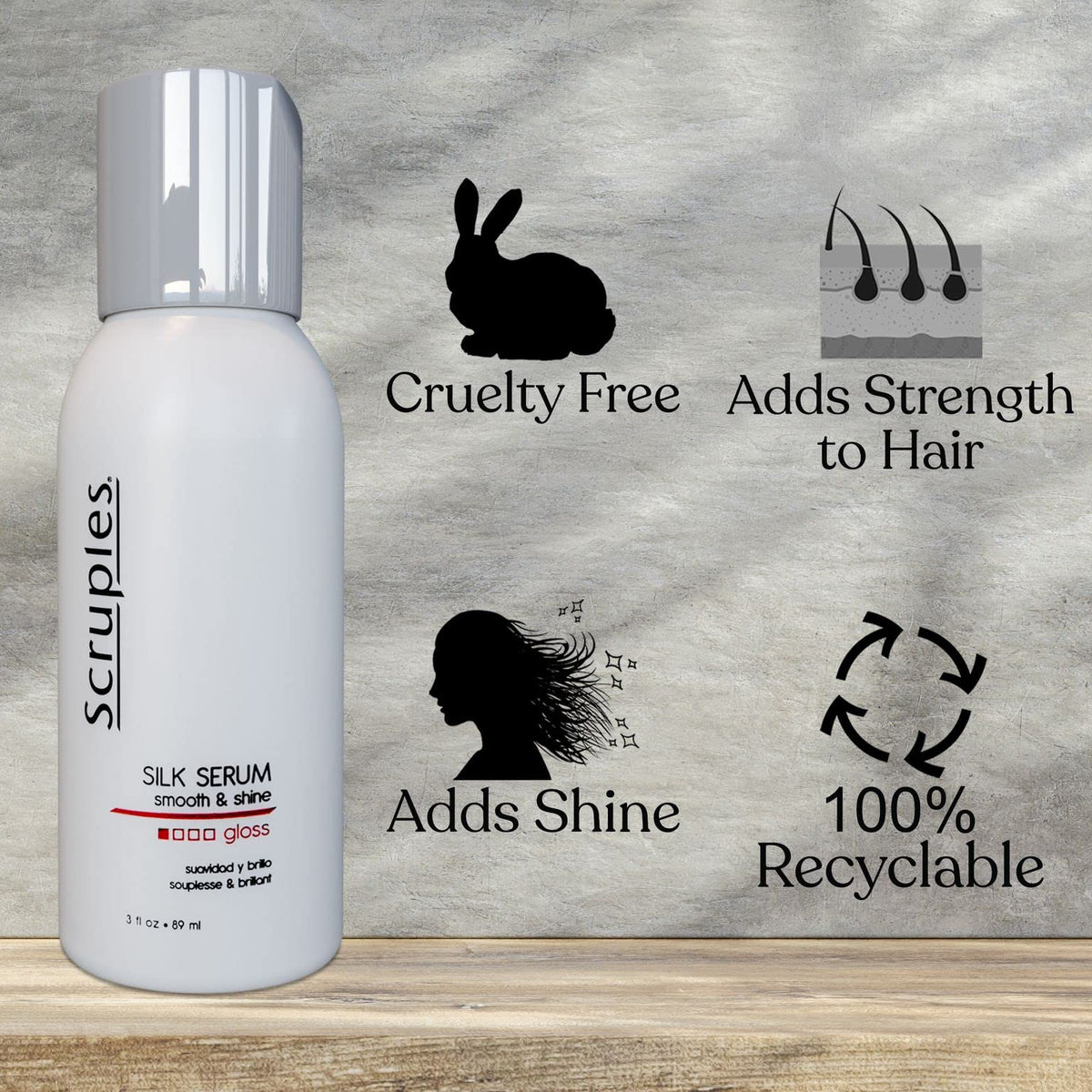 Gray Scruples Smooth & Shine Silk Serum - Lightweight Gloss - Long Lasting Silky Finish to Frizzy, Dry & Dull Hair - Damage and Thermal Protectant - 3oz