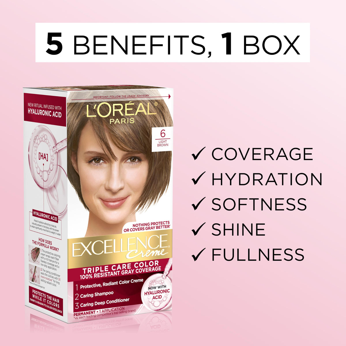Misty Rose L'Oreal Paris Excellence Crème Hair Color, 6G Light Golden Brown