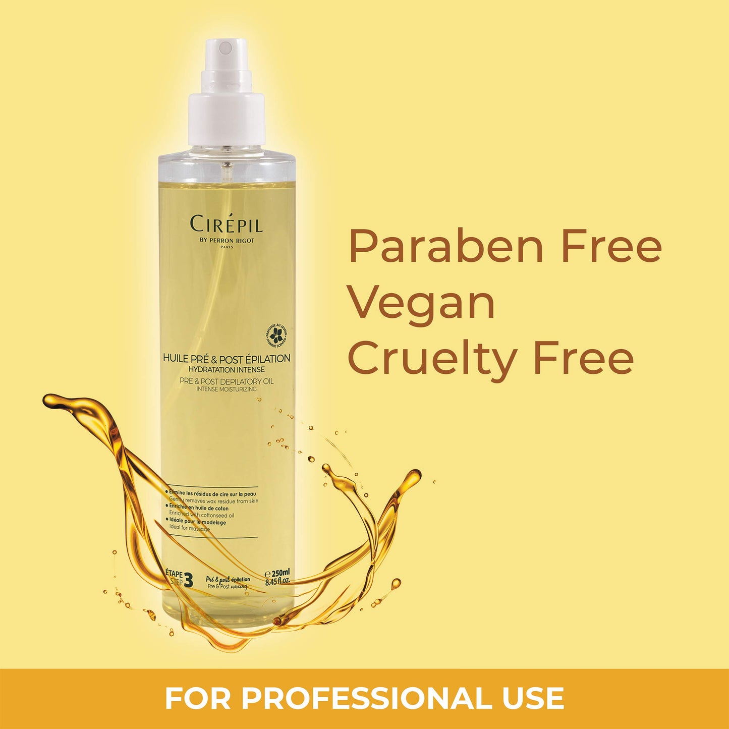 Khaki Cirepil - Pre & Post Depilatory Oil - Protects Skin for Comfortable Waxing & Removes Wax Residue - Soothing Jasmine Scented Formula - Professional Oil Bottle, 250ml
