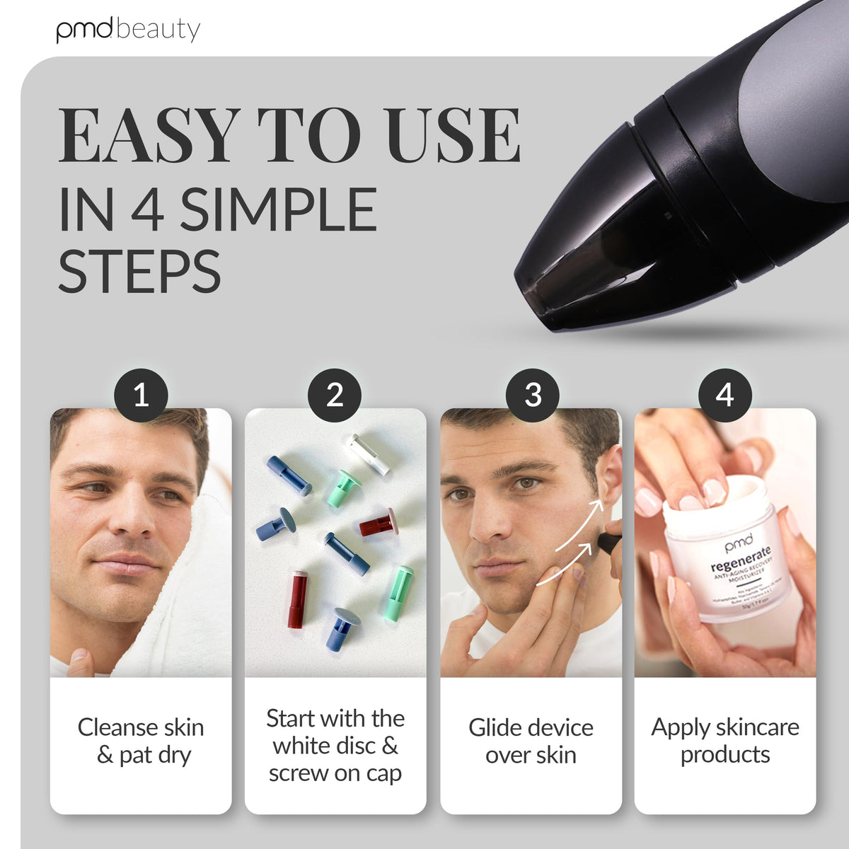 Gray PMD Beauty Personal Microderm Man - At-Home Microdermabrasion Machine with Kit for Face & Body - Exfoliating Crystals and Vacuum Suction for Bold and Striking Skin