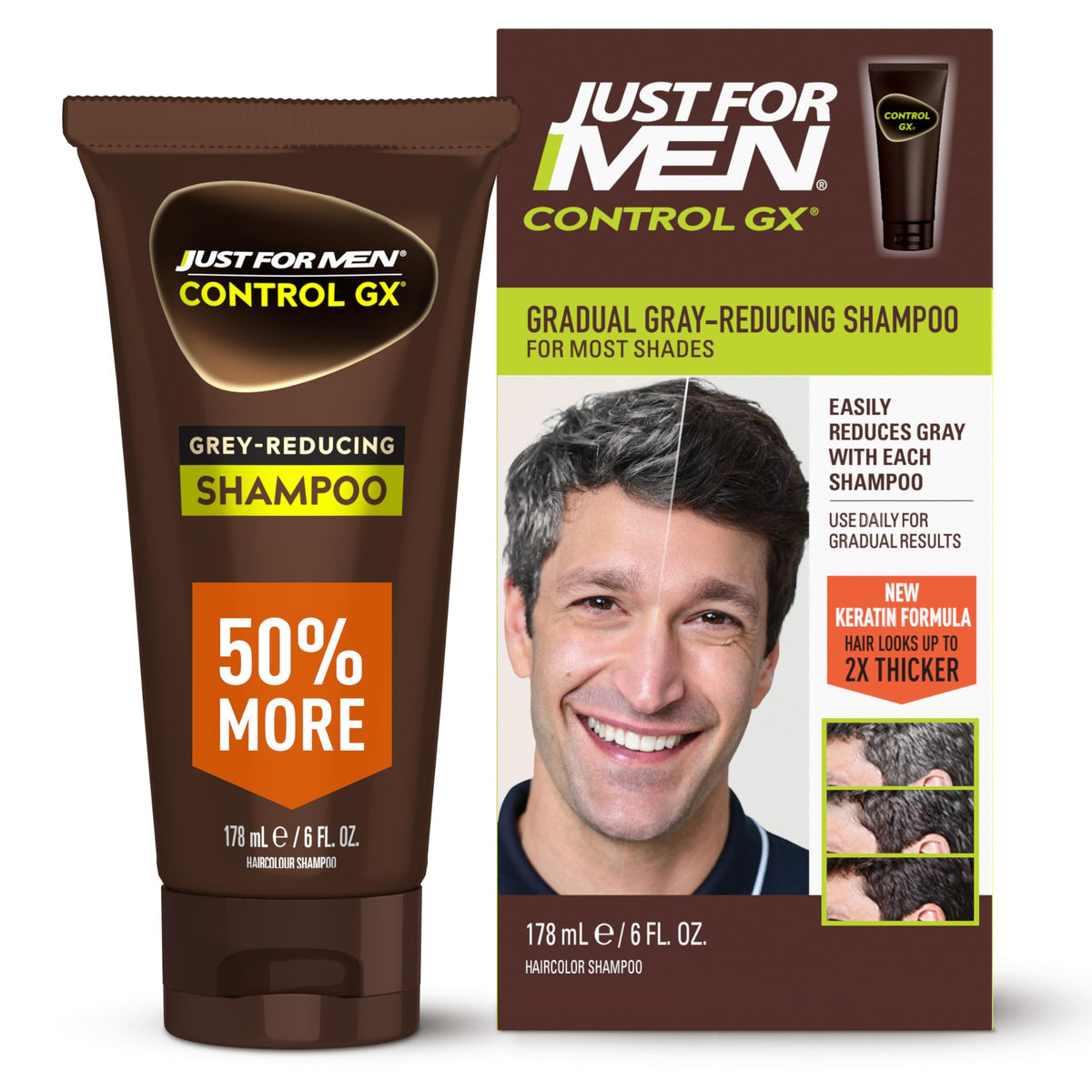 White Smoke Just for Men Control GX Gray Reducing Shampoo, Keratin, 6 Fl Oz (1 Pack)