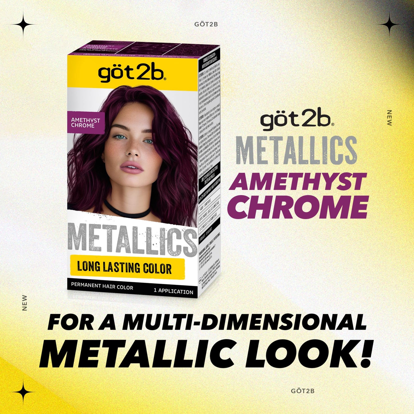 Seashell got2b Metallics Permanent Hair Dye, Amethyst Chrome M69, Hair Color for Women & Men, Formulated with Metallic-Shine Booster for Cool, Shimmering Tones, Lasts Up to 30 Washes, 1 Kit
