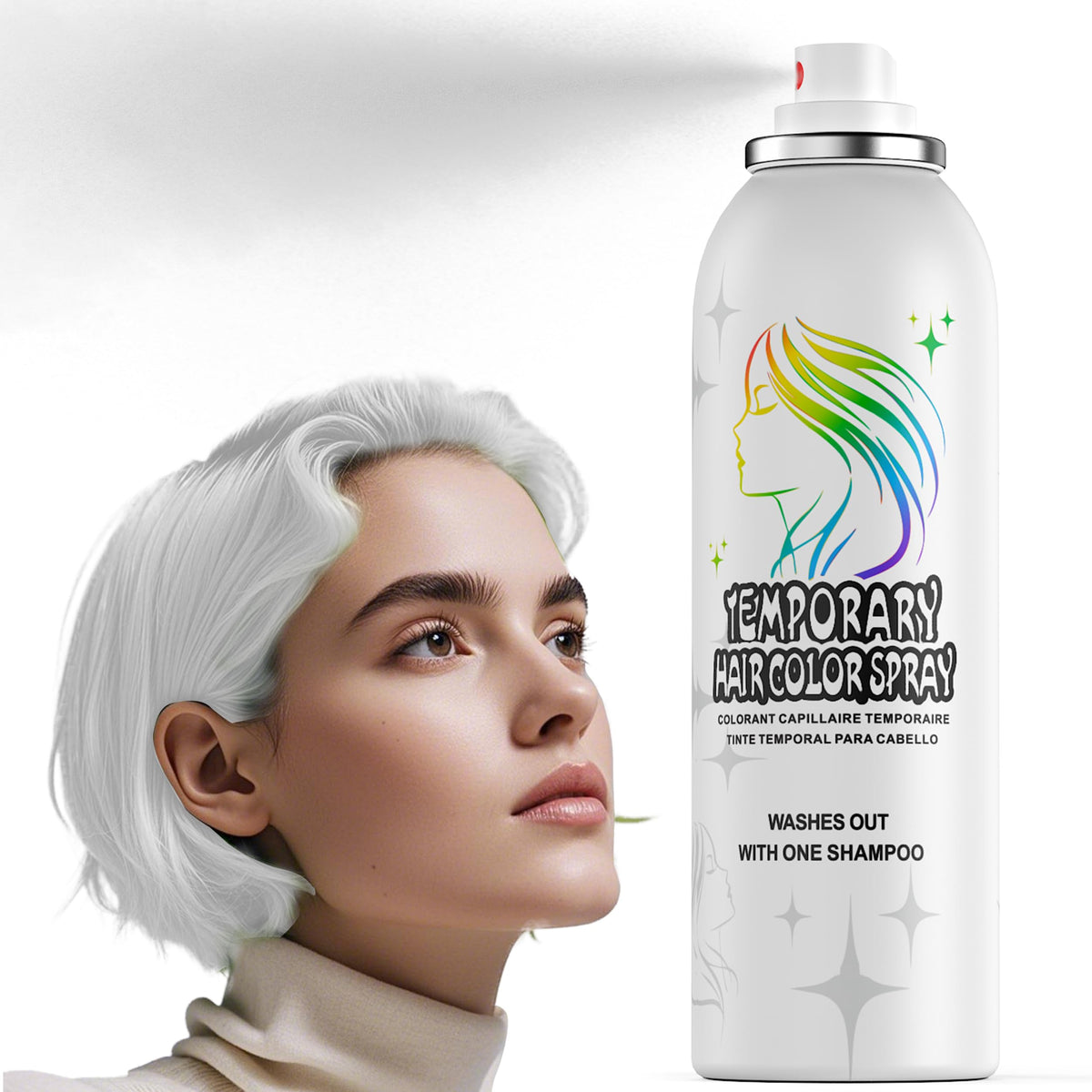 White Smoke Temporary Hair Color Spray, Washable, Non-Sticky, Halloween | Silver White