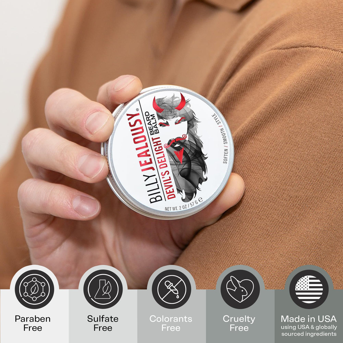 Sienna Billy Jealousy Beard Balm with Light Hold & Low Shine, Everyday Beard Styling Balm Loaded With Coconut, Shea & Sunflower Oils For Smooth & Nourished Facial Hair & Skin
