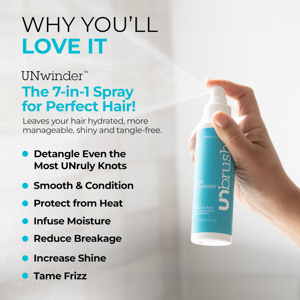 Lavender FHI Heat The Knot UNwinder Detangler Spray - 7-in-1 Hair Care