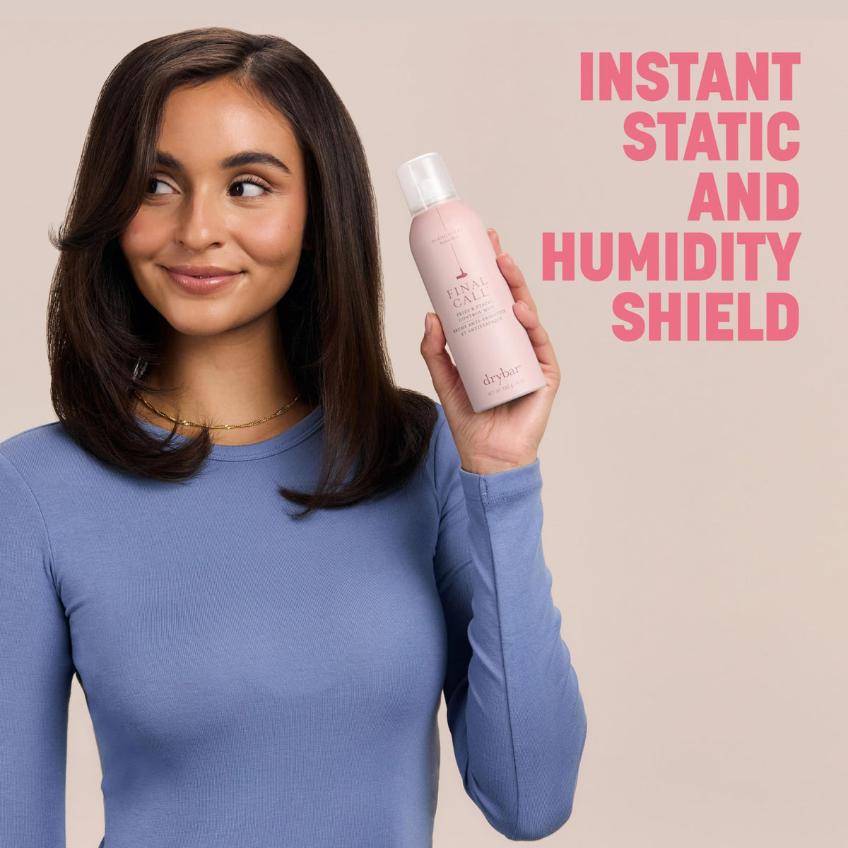 Light Gray Drybar Final Call Frizz & Static Control Mist | Fights Frizz, Tames Flyaways to Maintain Smooth and Shiny Blowouts, 24 Hour Frizz Control & 72 Hour Static Control
