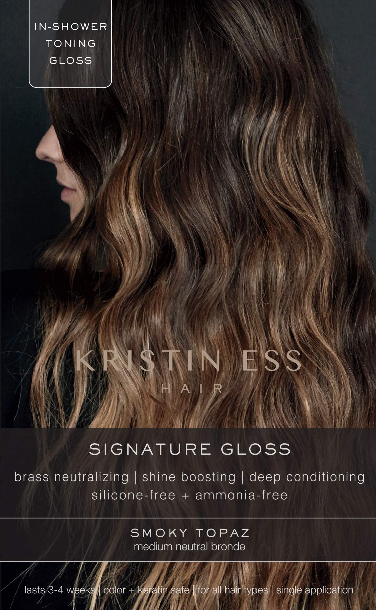Black Kristin Ess Hair Gloss in Smokey Topaz Medium Neutral Blonde - 4 Wk Semi Permanent Hair Dye Glaze - Color Depositing Conditioner & Toner for Vibrant Shine & Gloss - Vegan, Silicone & Ammonia Free