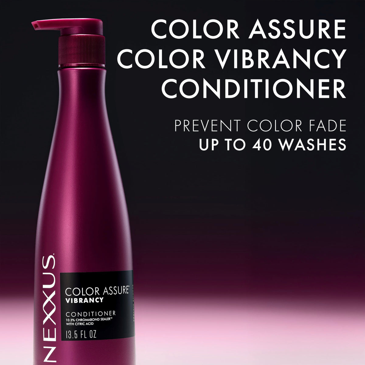 Black Nexxus COLOR ASSURE Conditioner for Vibrancy for Color Treated Hair Powered by CHROMABOND SEALER with Citric Acid 13.5 oz