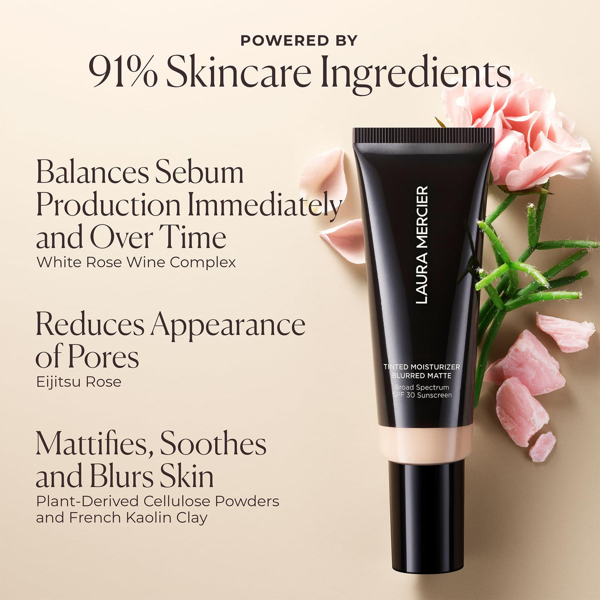 Light Gray Laura Mercier Tinted Moisturizer Blurred Matte SPF 30, 0N SIlk