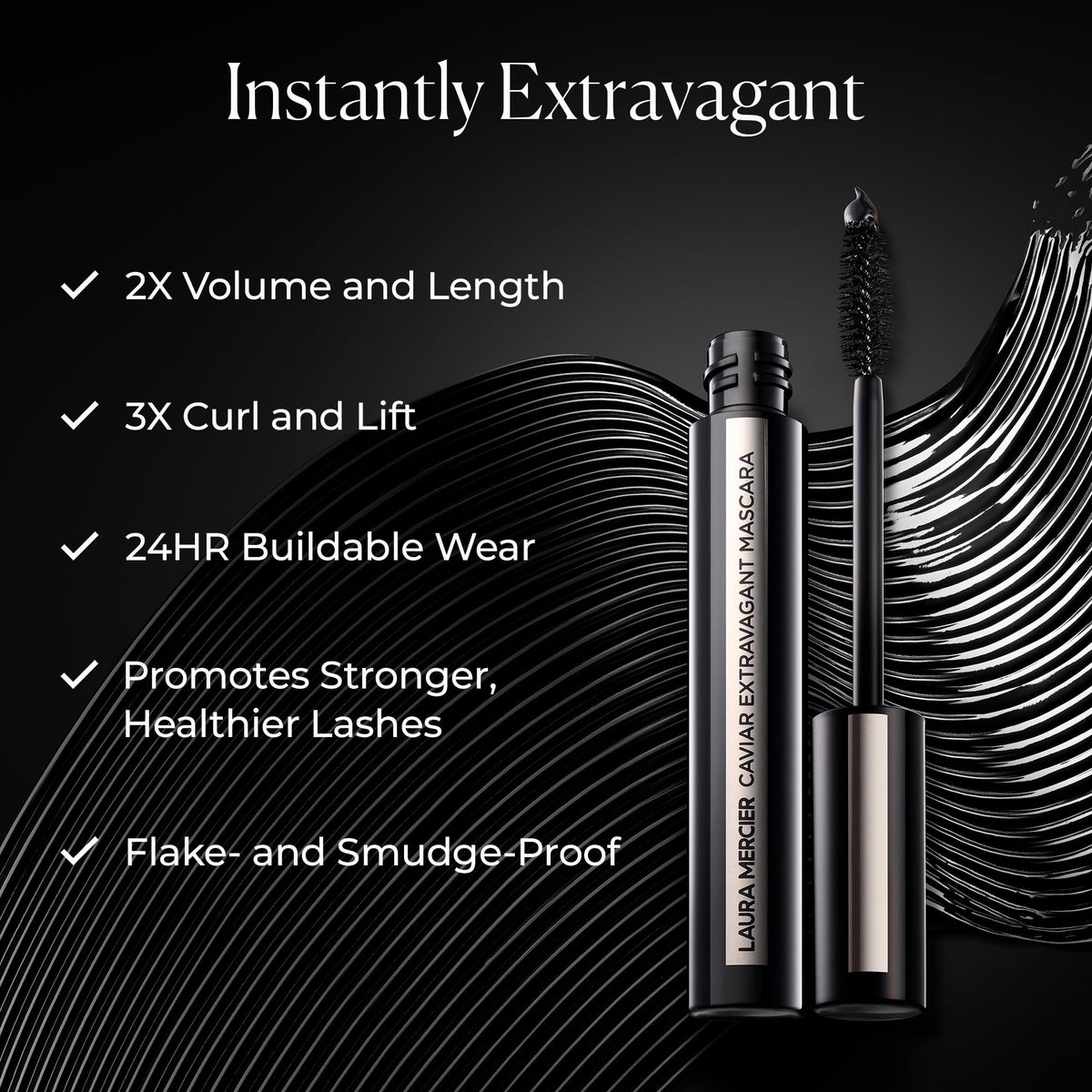 Black Laura Mercier Caviar Extravagant Mascara, Intense Black, 0.29 oz