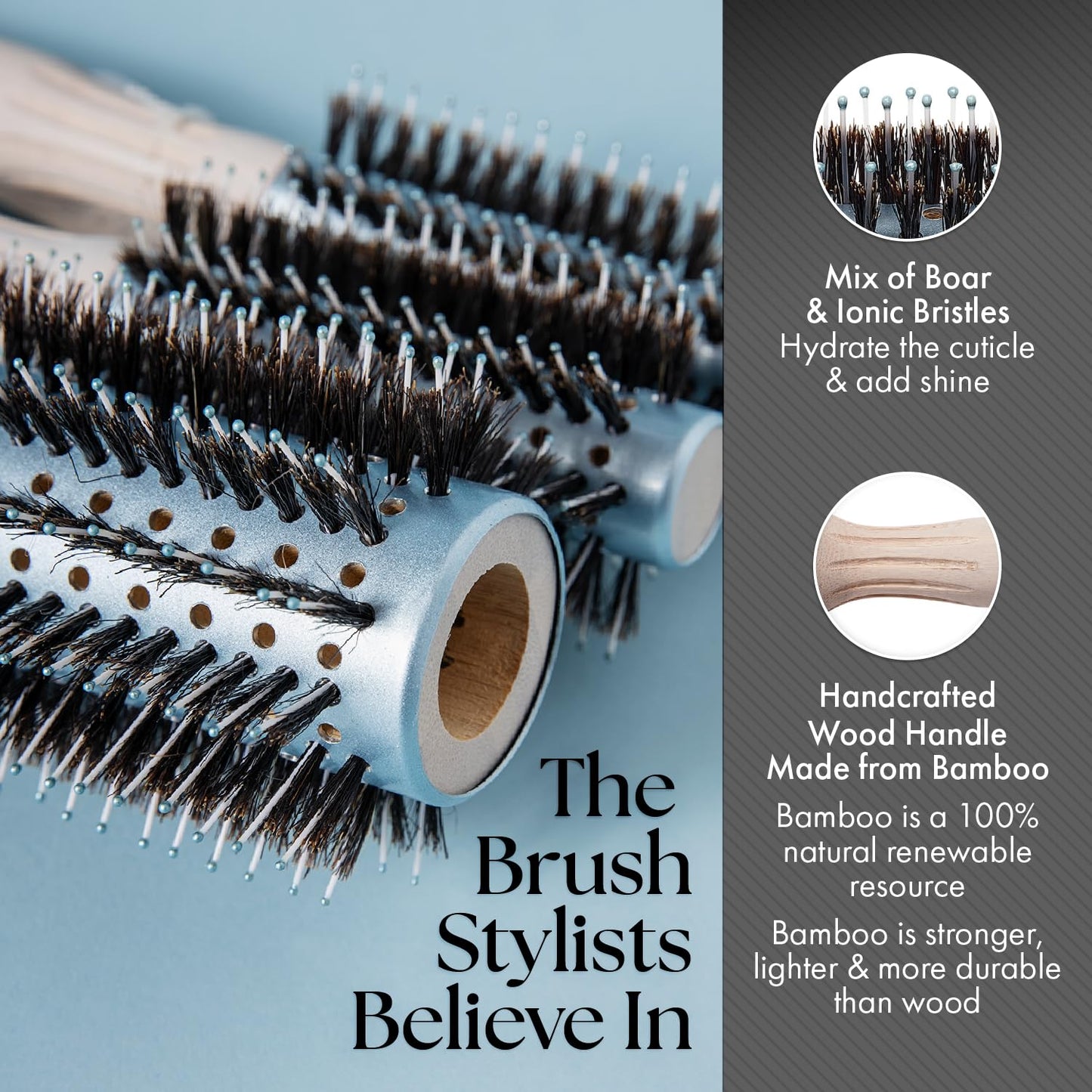 Dim Gray Olivia Garden EcoHair Combo Vent Round Bamboo Hair Brush EH-BOX01
