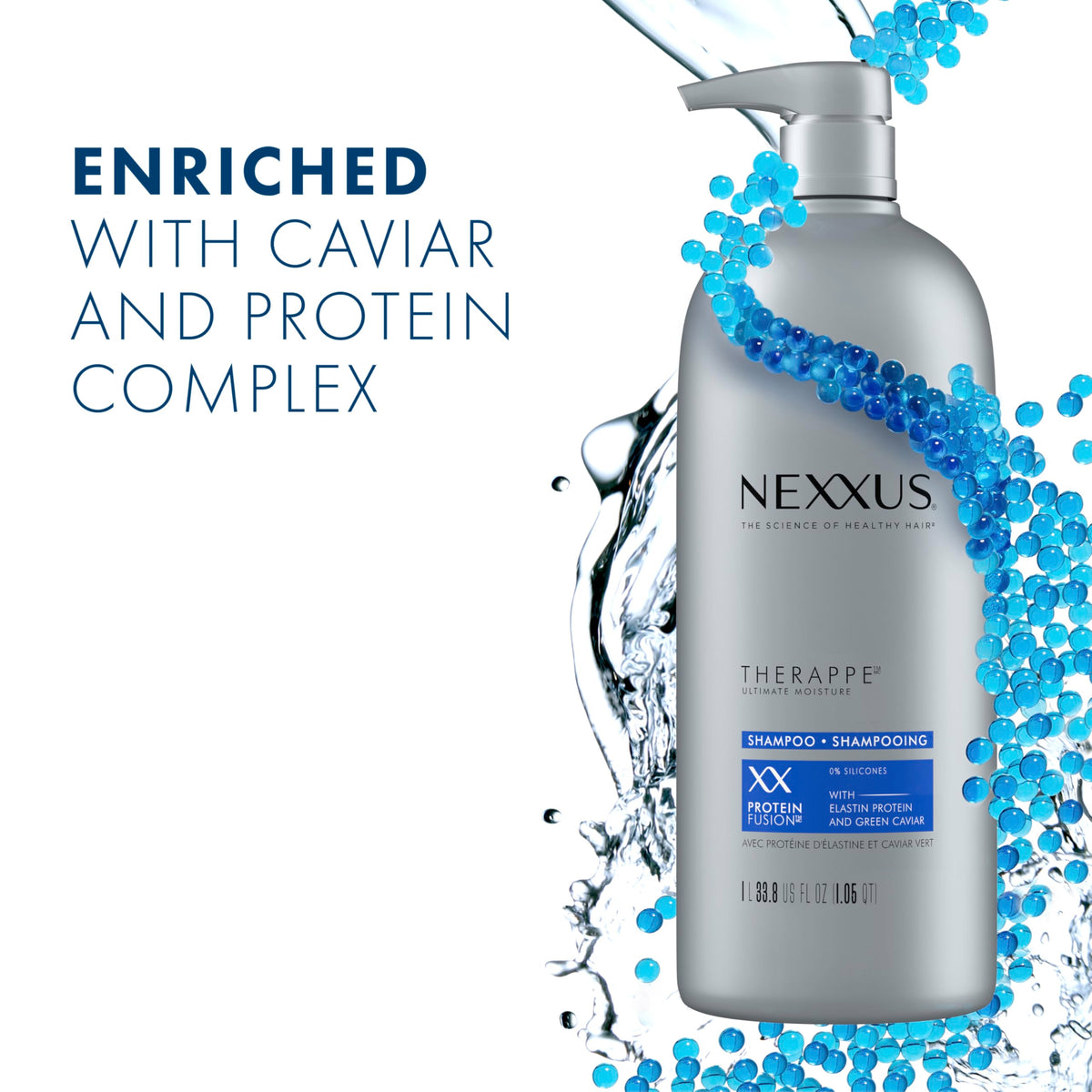 White Smoke Nexxus Shampoo and Conditioner and 3 Hair Treatment Masks Therappe Humectress 5 Pack for Dry Hair Silicone-Free, Moisturizing Caviar Complex and Elastin Protein 33.8 oz & 1.5 oz