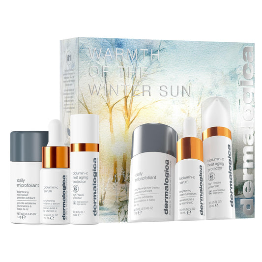 White Smoke Dermalogica Warmth of the Winter Sun – Travel Sized Skin Care Set Includes Face Exfoliants, Facial Serum, and Moisturizer with SPF