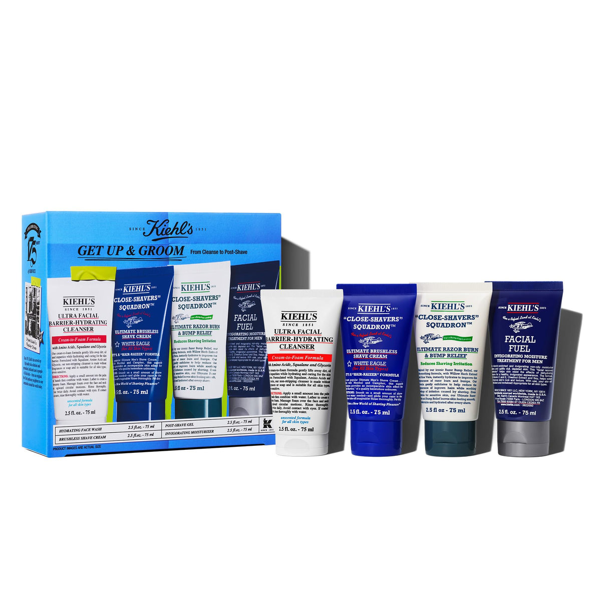 White Smoke Kiehl's - Men's Skincare & Shaving Kit - Grooming Set - 4pk