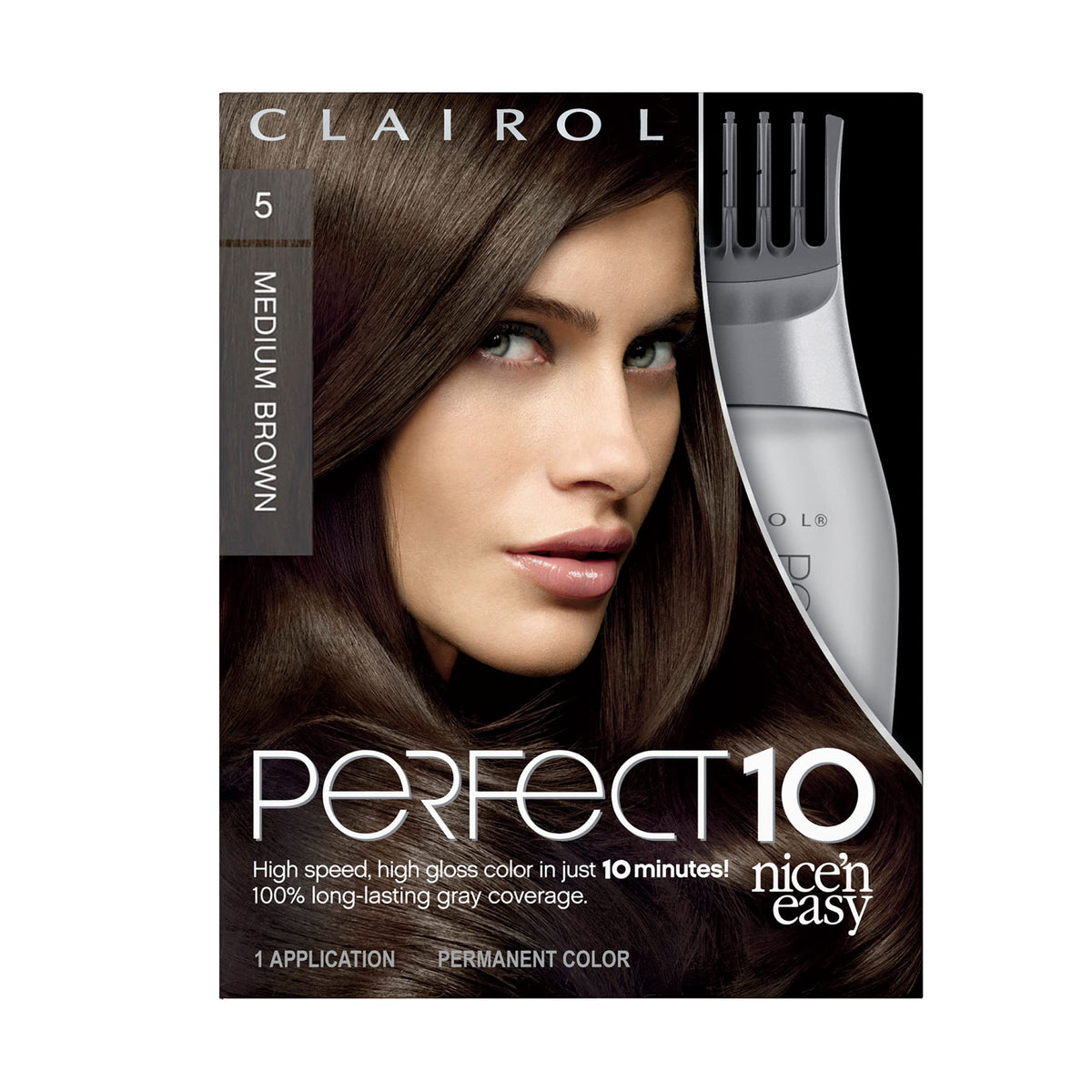 Black Clairol Nice'n Easy Perfect 10 Permanent Hair Dye, 5 Medium Brown Hair Color, Pack of 1